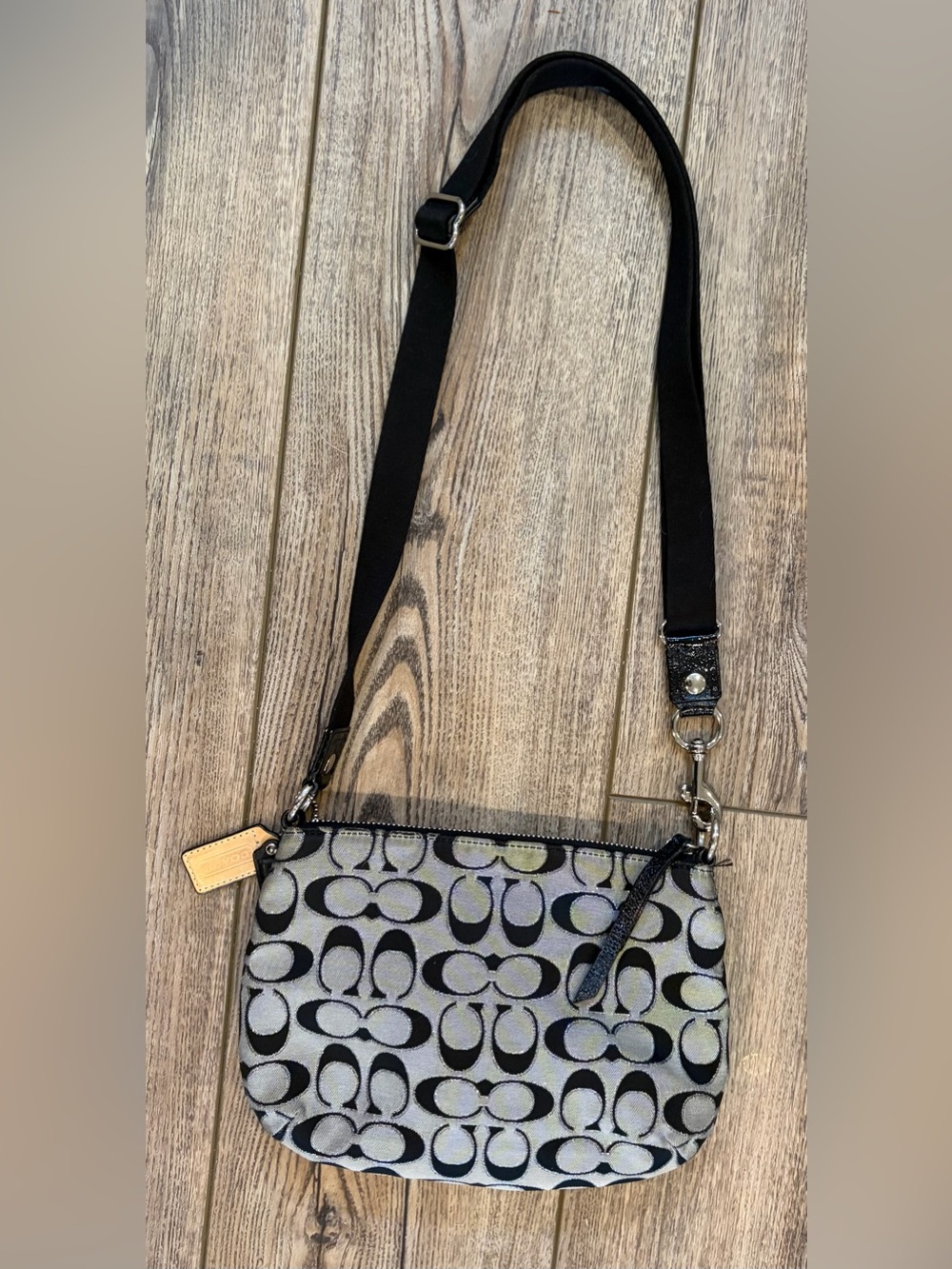 Coach Signature Canvas Crossbody Bag Black Gray Jacquard Y2K Purse - Picture 5 of 11
